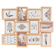 Ramka ścienna na 12 zdjęć Nature Wykonana z MDF-u imitującego drewno, przyozdobiona dekoracyjnymi wkładkami, na fotografie w formacie 10x15 cm