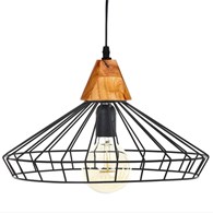 Lampa wisząca Ben 37,5 cm Wykonana z metalu z dodatkiem drewna, kolor czarny, minimalistyczny i nowoczesny design