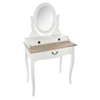 Toaletka Chrysa White Solidna i wytrzymała konstrukcja, wyposażona w trzy szuflady oraz lustro, mebel do samodzielnego montażu