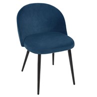 Krzesło Nael Velvet niebieskie Obicie wykonane z miękkiego i przyjemnego w dotyku materiału, metalowe nogi w kolorze czarnym, stylowo prezentujące się krzesło do salonu lub jadalni
