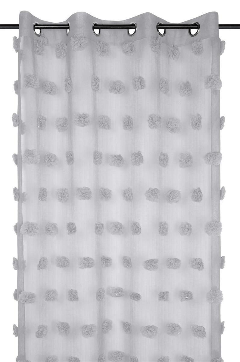 Firana POMPINOU 140x260 pompony srebrna