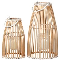 Komplet lampionów bambusowych Flint Wykonane z drewna bambusowego, wyposażone w uchwyty, ze szklanym wkładem w zestawie