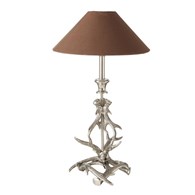 Lampa stołowa Geweih poroże jelenia Wykonana ze zdobionego aluminium w kolorze srebrnym, z okrągłym abażurem, oryginalny kształt
