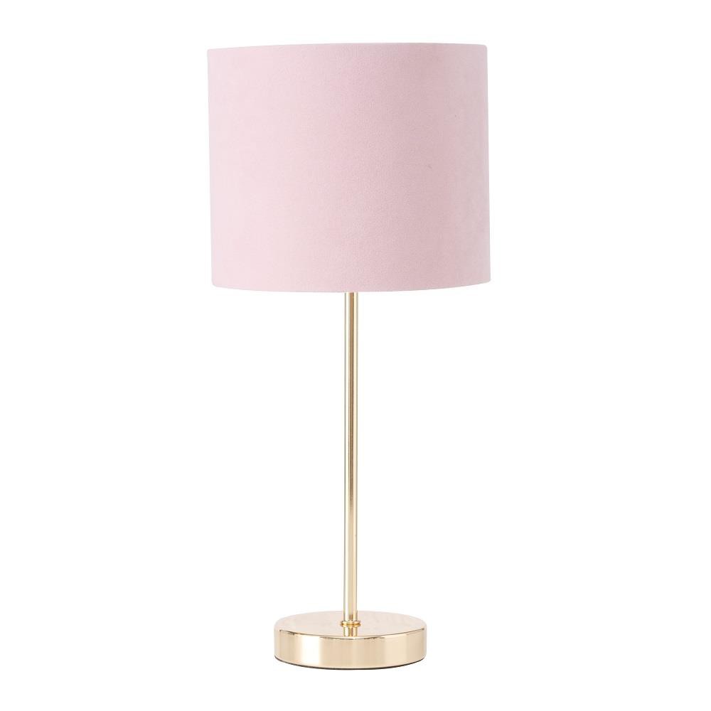 Lampa stołowa Lorie różowa Elegancka lampa na metalowej nóżce z różowym abażurem, o wymiarach 18x40 cm