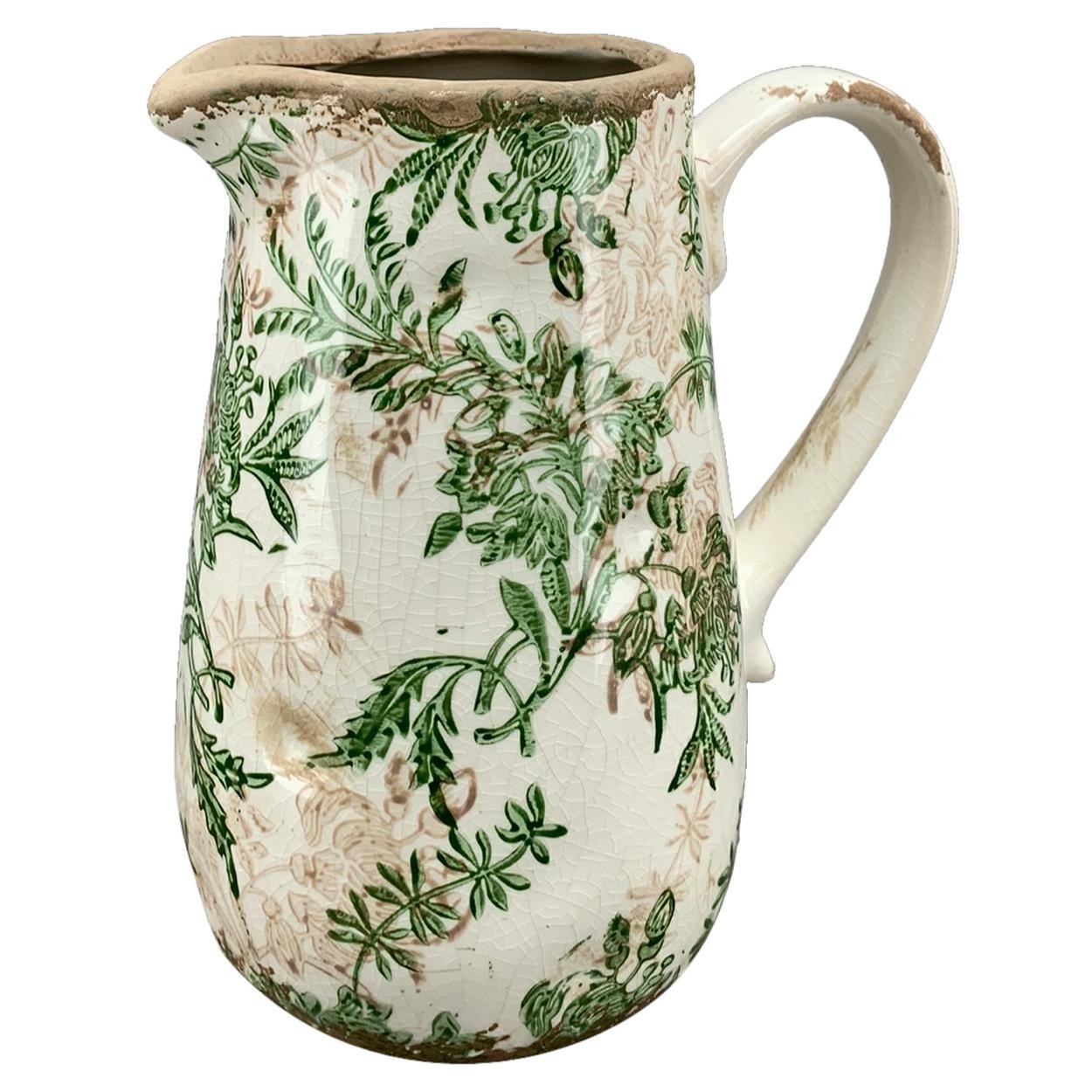 Ceramiczny dzbanek z roślinnym wzorem h18 cm