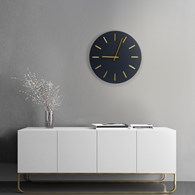 Prosty zegar ścienny grafitowy 30 cm Elegancki, okrągły zegar z grafitową tarczą i złotymi indeksami