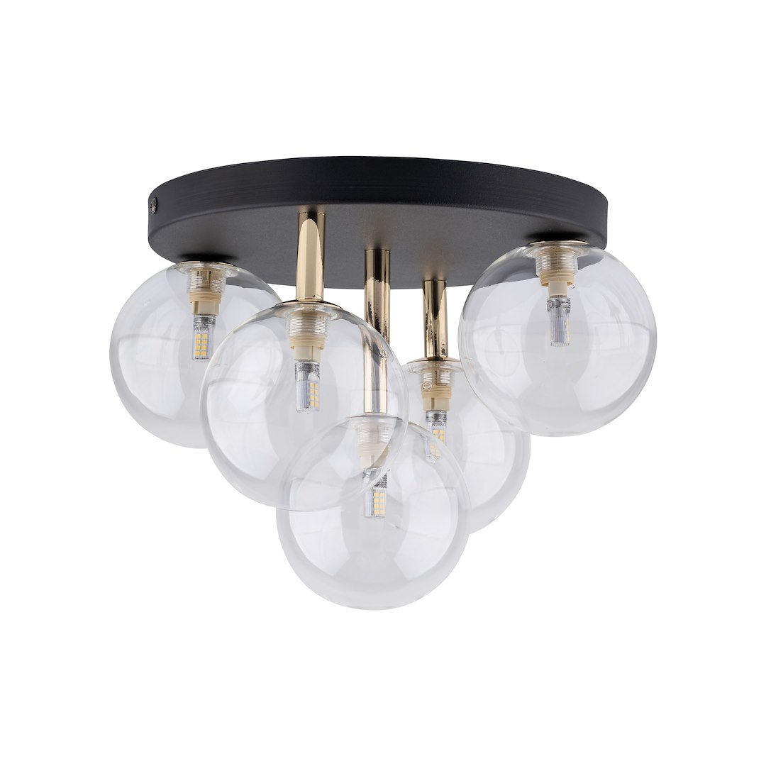 Lampa Sufitowa NILOS Czarny Złoty Szklane Klosze 5xG9