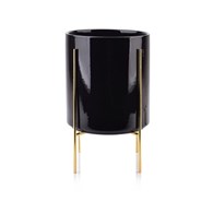 Doniczka na stojaku Neva czarna 29 cm Wykonana z ceramiki, metalowy stojak w kolorze złotym, idealna dekoracja każdego wnętrza czy tarasu
