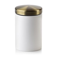 Pojemnik metalowy Damien White Biały matowy kolor, złota pokrywka, idealny do przechowywania kawy, herbaty i wielu innych produktów spożywczych