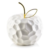 Figurka w kształcie jabłka 14,5 x 15 cm Wykonana z ceramiki kolorze białym, posiada złoty ogonek, elegancka dekoracja do każdego wnętrza