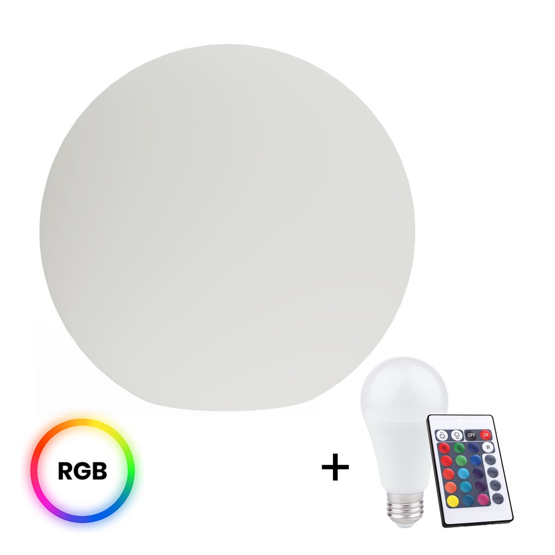 Kula Ogrodowa GLOBO Biała 30 cm + Żarówka RGB A60 10W + Pilot