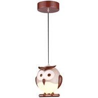 Lampa Wisząca OWL Brązowy Biały Plastikowy Klosz 1xE14 15cm