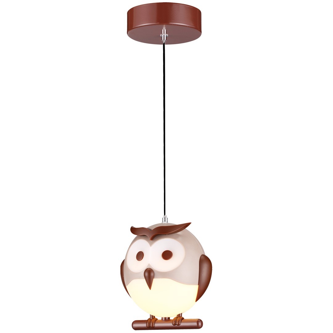 Lampa Wisząca OWL Brązowy Biały Plastikowy Klosz 1xE14 15cm