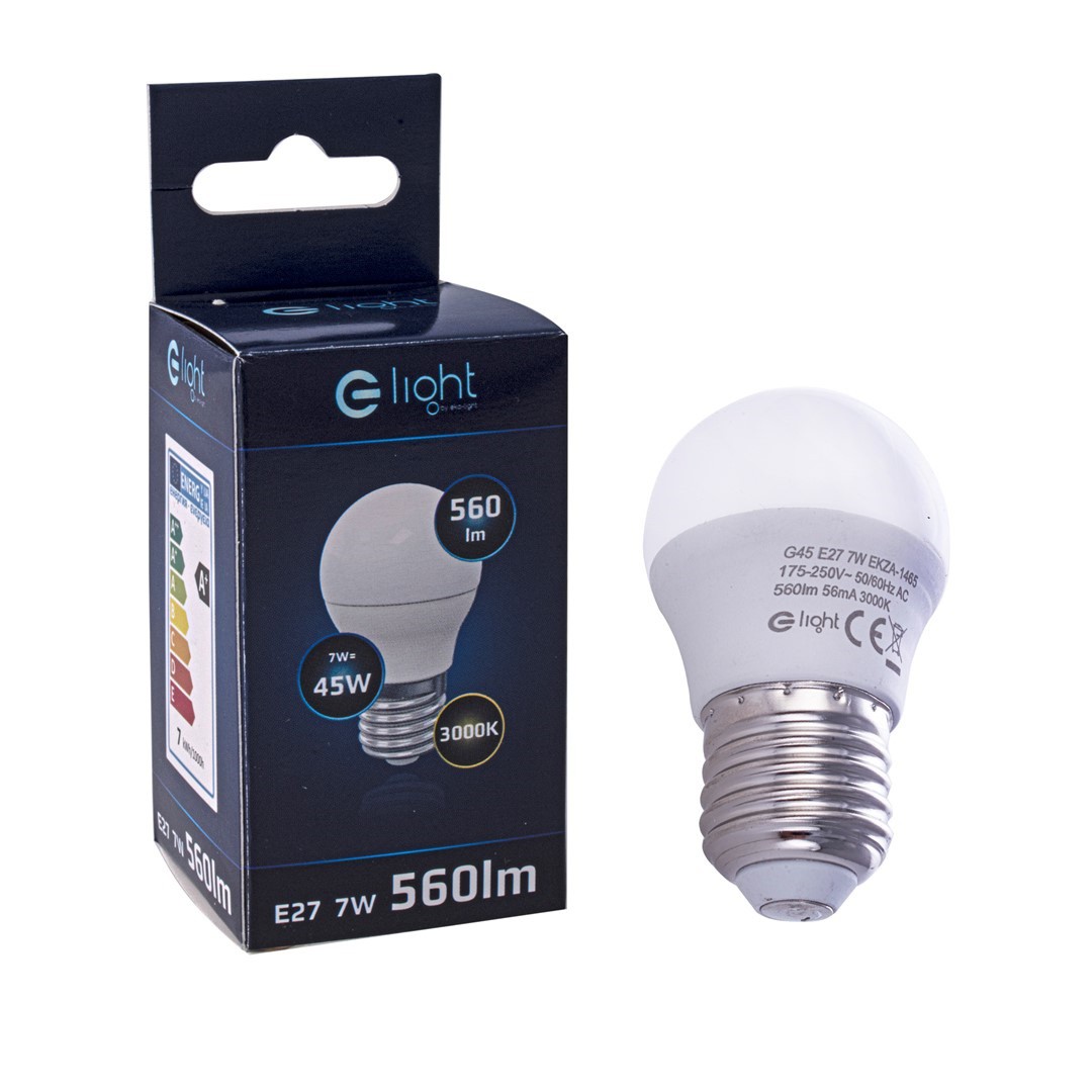 Żarówka LED 7W E27 G45 ciepła 3000K  560lm kulka