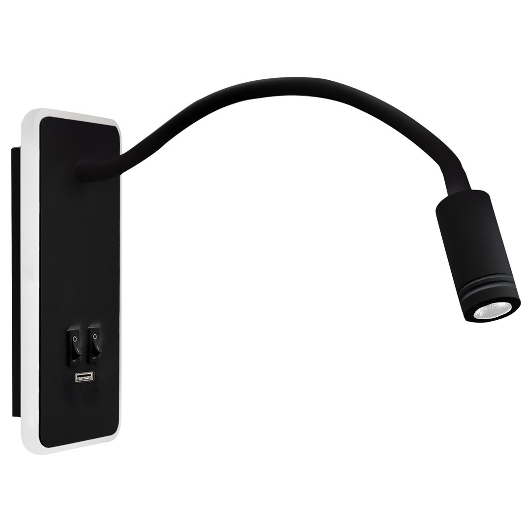 Kinkiet Regulowany BASE Czarny Ładowarka USB 8W+2W P