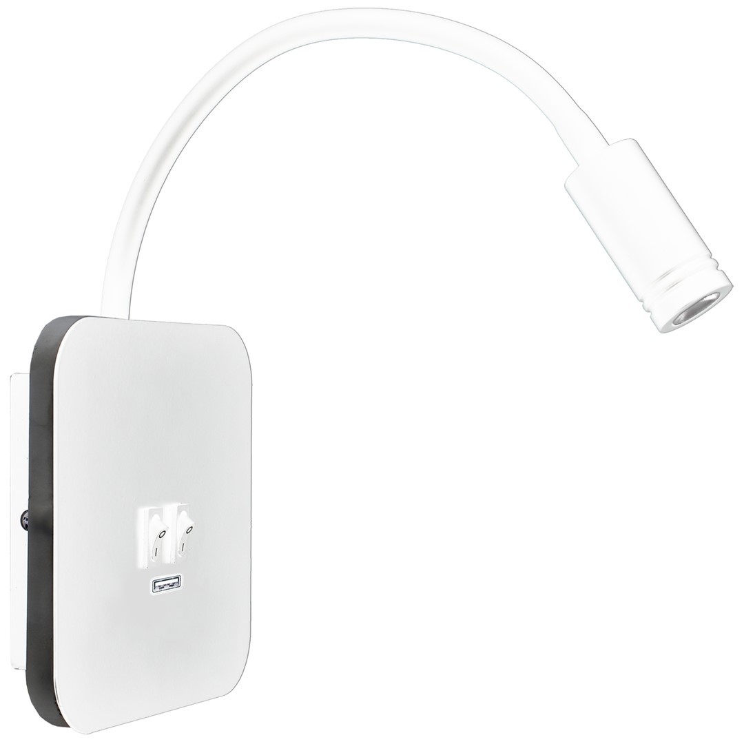 Kinkiet Regulowany BASE Biały Ładowarka USB 8W+2W
