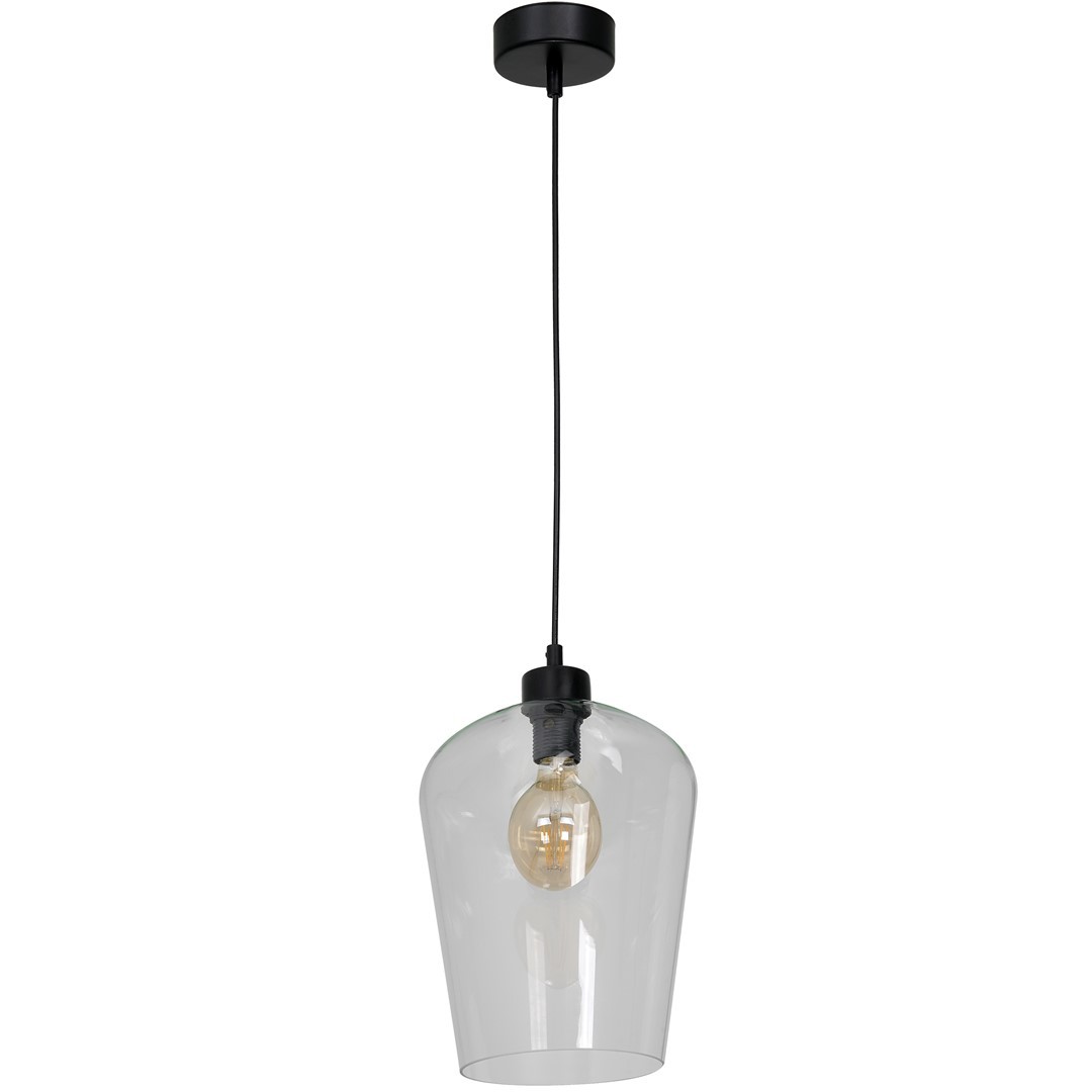 Lampa Wisząca SANTIAGO Czarny Transparentny Szklany Klosz 1xE27 22cm