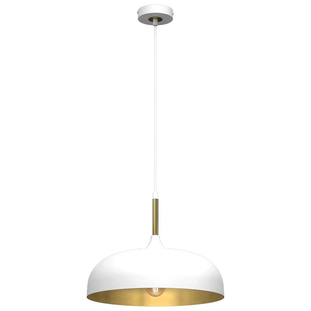 Lampa Wisząca LINCOLN Biały Złoty Metalowy Klosz 1xE27 35cm