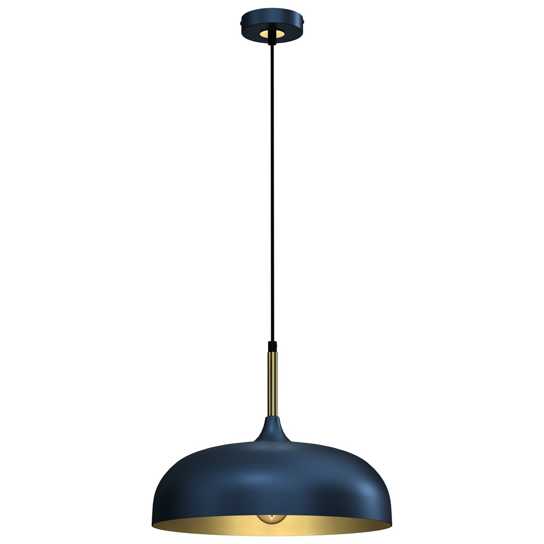 Lampa Wisząca LINCOLN Niebieski Złoty Metalowy Klosz 1xE27 35cm
