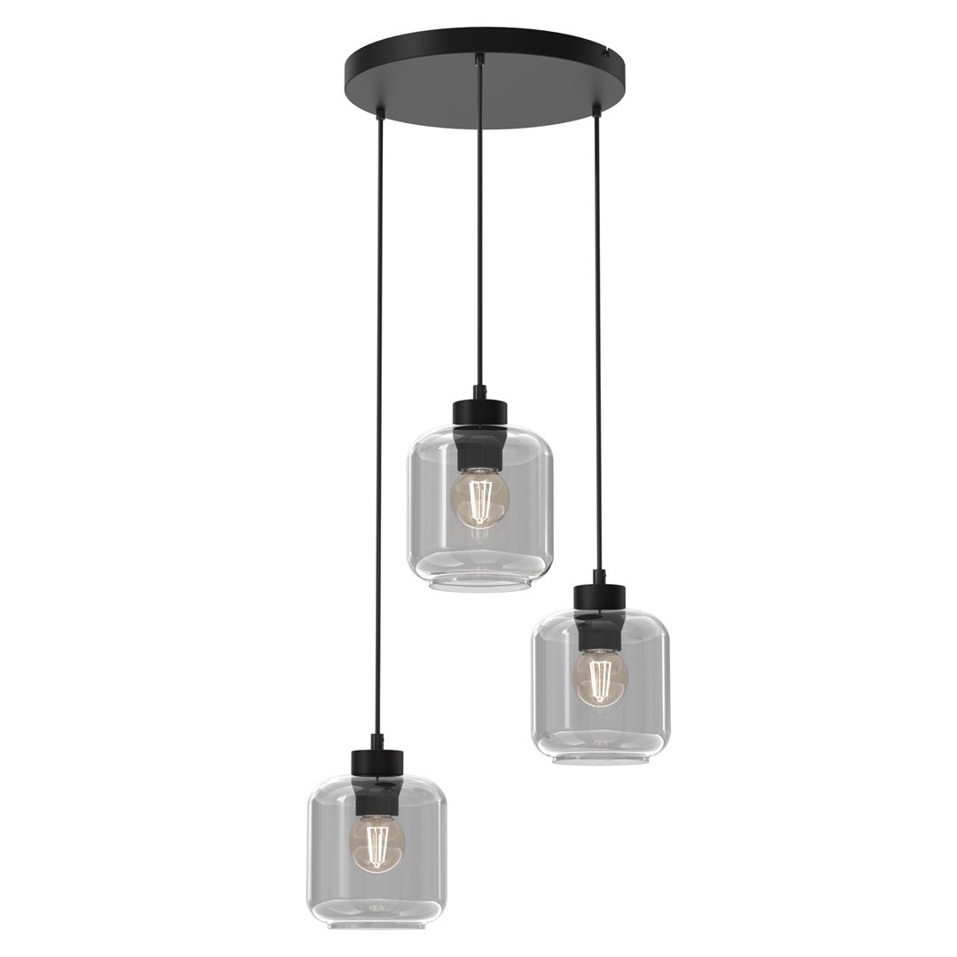 Lampa Wisząca SOMBRA Czarny Szklane Klosze Koło 3xE27