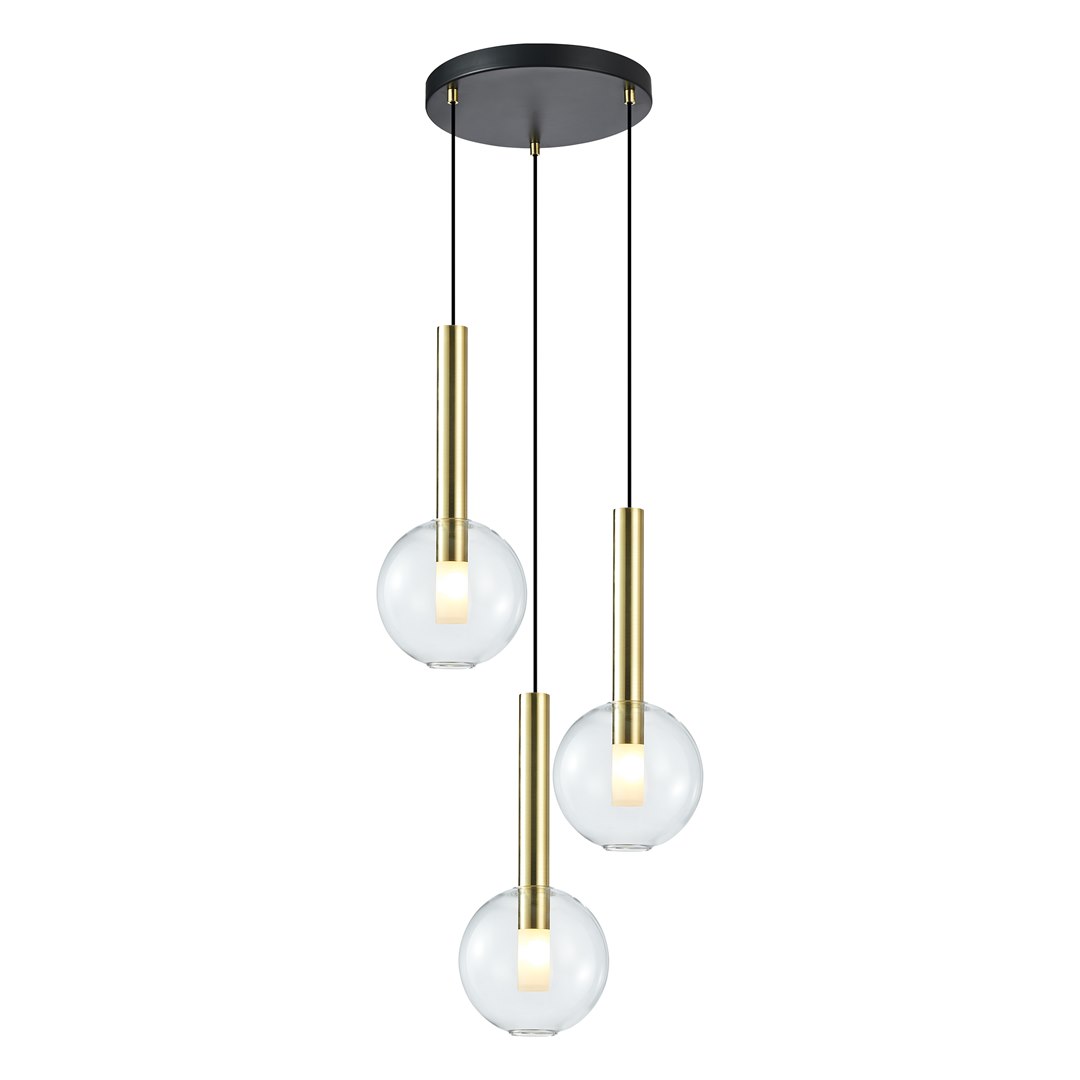 Lampa Wisząca NIKO Złoty Transparentny Szklane Klosze 3xG9