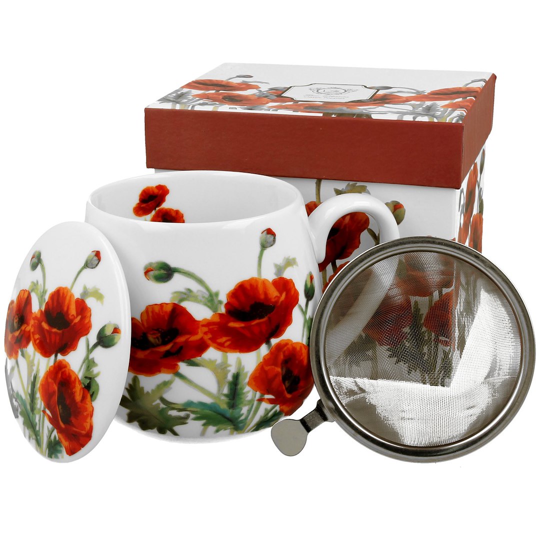 Porcelanowy kubek z zaparzaczem Classic Poppies 430 ml