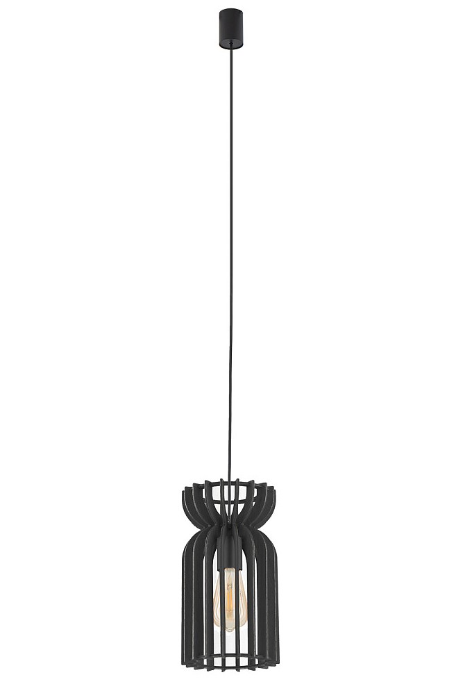 Lampa Wisząca KYMI Czarny Drewniany Klosz 1xE27 16cm