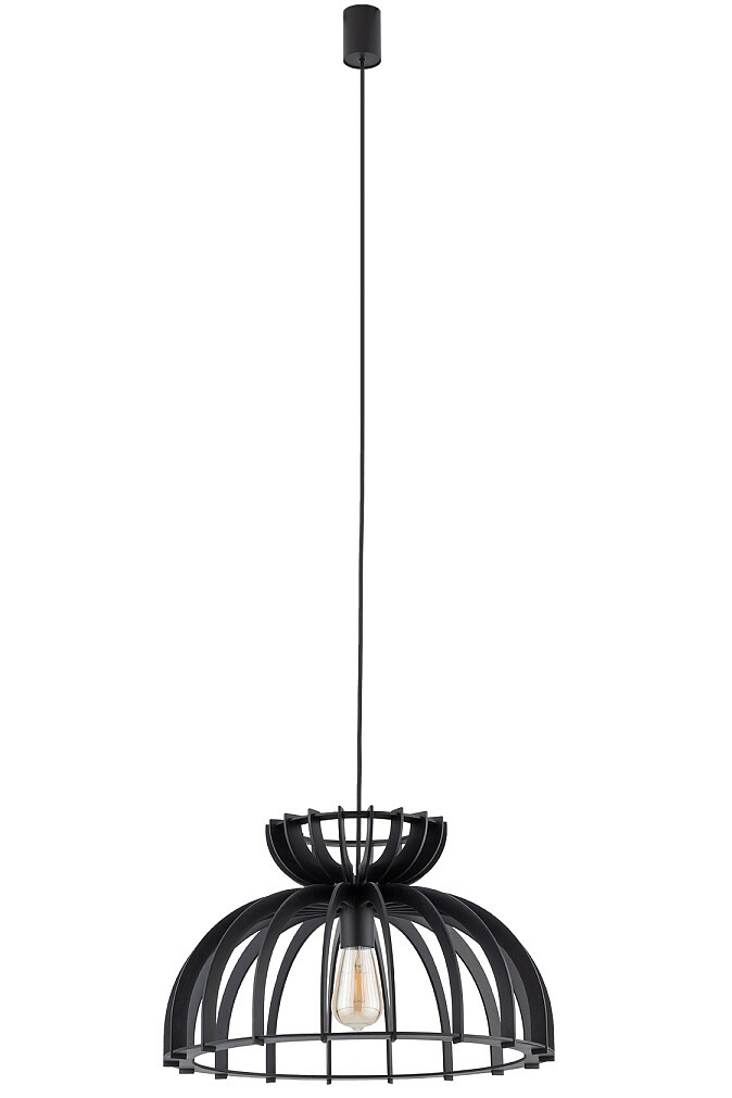 Lampa Wisząca KYMI Czarny Drewniany Klosz 1xE27 48cm