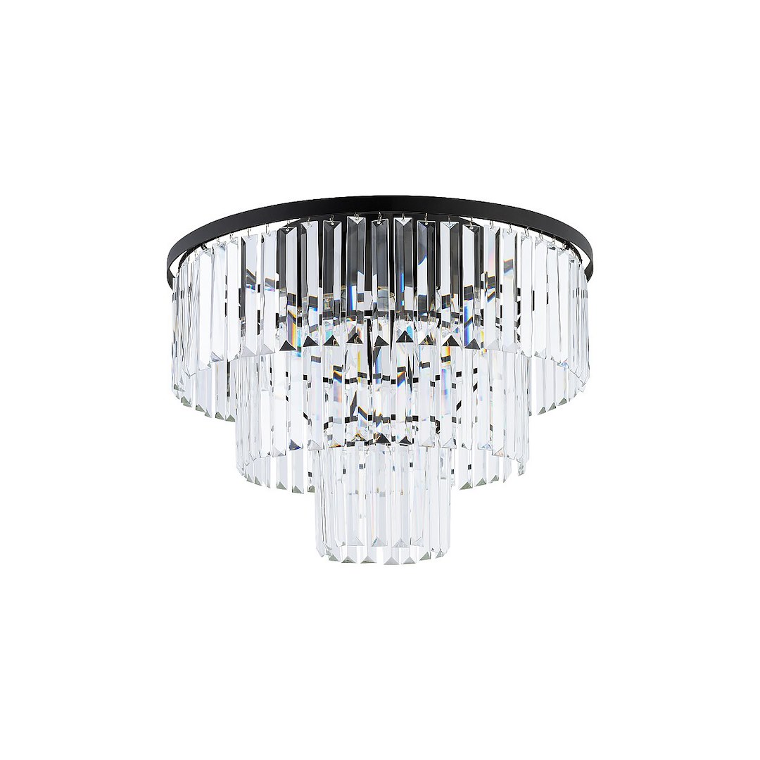 Lampa Sufitowa CRISTAL Czarny Szklane Kryształy 9xE14 56cm