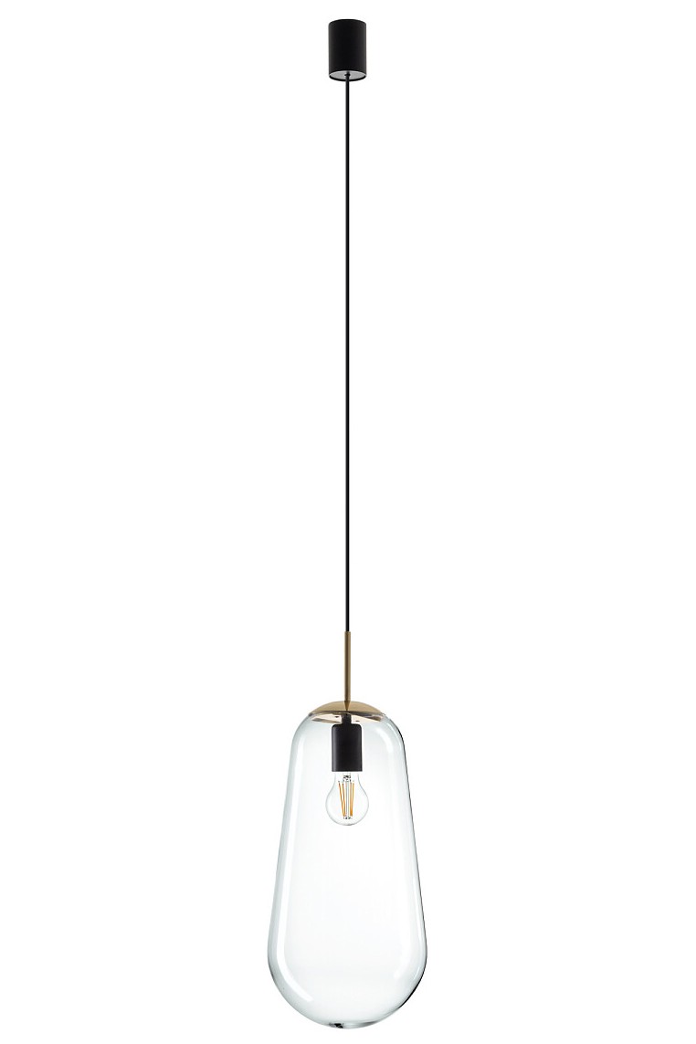 Lampa Wisząca PEAR L Czarny Złoty Szklany Klosz 1xE27 22cm