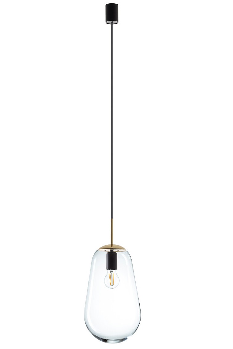 Lampa Wisząca PEAR M Czarny Złoty Szklany Klosz 1xE27 22cm