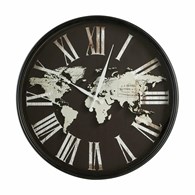 Zegar ścienny 60 cm mapa świata czarny Duży zegar ścienny z mapą świata i rzymskimi cyframi, średnica 60 cm