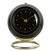 Zegar stojący 19 cm czarna kula retro Zegar stołowy o kulistym kształcie w stylu retro, czarna kula na złotej nóżce, wysokość 19 cm