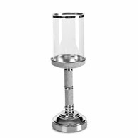 Dekoracyjny świecznik ROBI srebrny 12x36 Świecznik dekoracyjny ze szklanym kloszem ROBI  ze srebrnego metalu w stylu glamour, rozmiar 12x36 cm