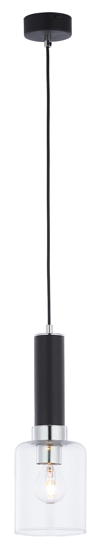 Lampa Wisząca TULUZA Czarny Srebrny Szklany Klosz 1xE27 12 cm