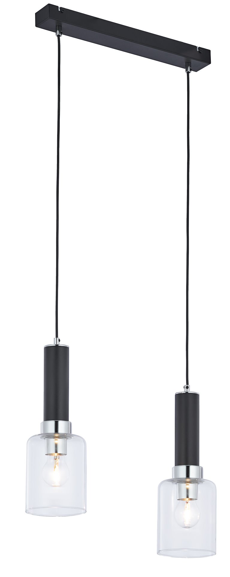 Lampa Wisząca TULUZA Czarny Srebrny Szklane Klosze 2xE27