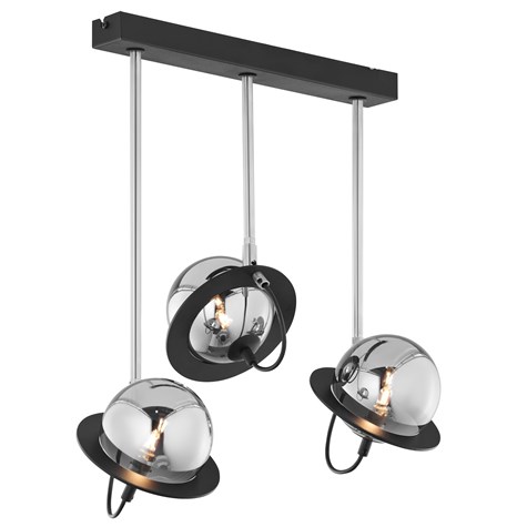 Lampa sufitowa PLANET Czarny Srebrny Szklane Klosze Listwa 3xG9