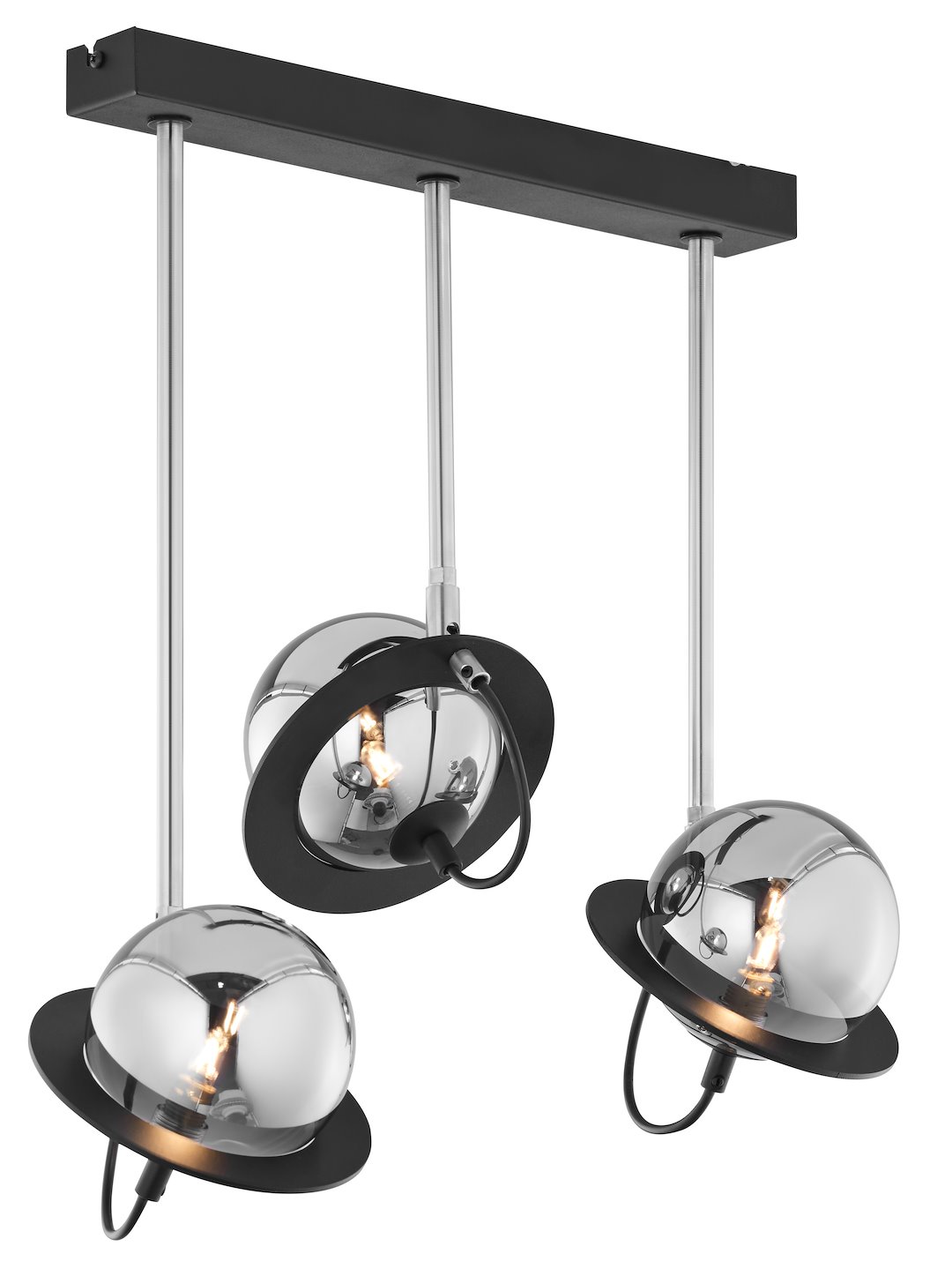 Lampa sufitowa PLANET Czarny Srebrny Szklane Klosze Listwa 3xG9