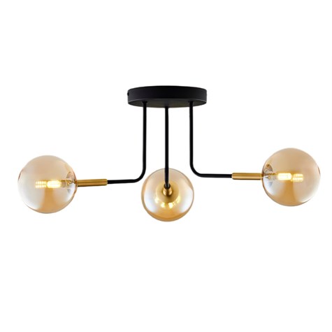 Lampa Sufitowa BURANO Czarny Bursztynowy Szklane Klosze 3xG9