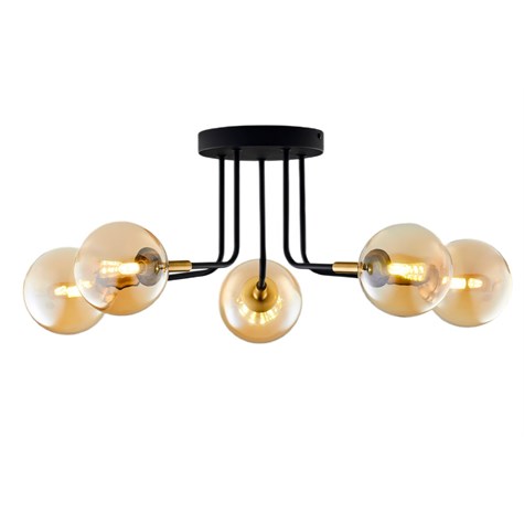 Lampa Sufitowa BURANO Czarny Bursztynowy Szklane Klosze 5xG9