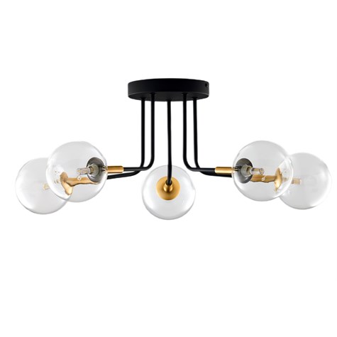 Lampa Sufitowa BURANO Czarny Transparenny Szklane Klosze 5xG9
