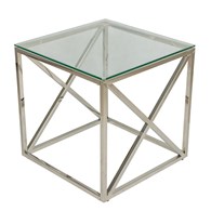 Stolik kawowy Nelja Silver 55 cm Wykonany ze stali nierdzewnej w kolorze srebrnym, wymiary 55x55x55 cm, blat z hartowanego szkła
