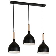 Lampa Noak Wood potrójna industrialna Wykonany z metalu i drewna, stylowy i industrialny plafon do zawieszenia w stylu industrialnym oraz LOFT w kolorze czarnym