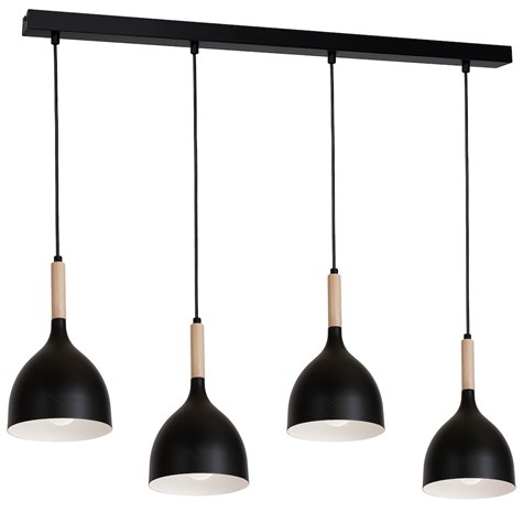 Lampa Wisząca NOAK WOOD Czarny Brązowy Metalowy Klosz 4xE27 L