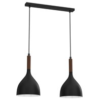Lampa Wisząca NOAK WOOD Czarny Brązowy Metalowy Klosz 2xE27