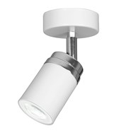 Nowoczesny plafon biały Reno lampa spot Wykonany z metalu, pojedynczy punkt świetlny w kolorze białym Spotlight z elementami chromowanymi