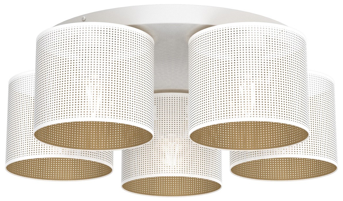 Lampa Sufitowa LOFT SHADE Biały Złoty Klosz z Tworzywa 5xE27