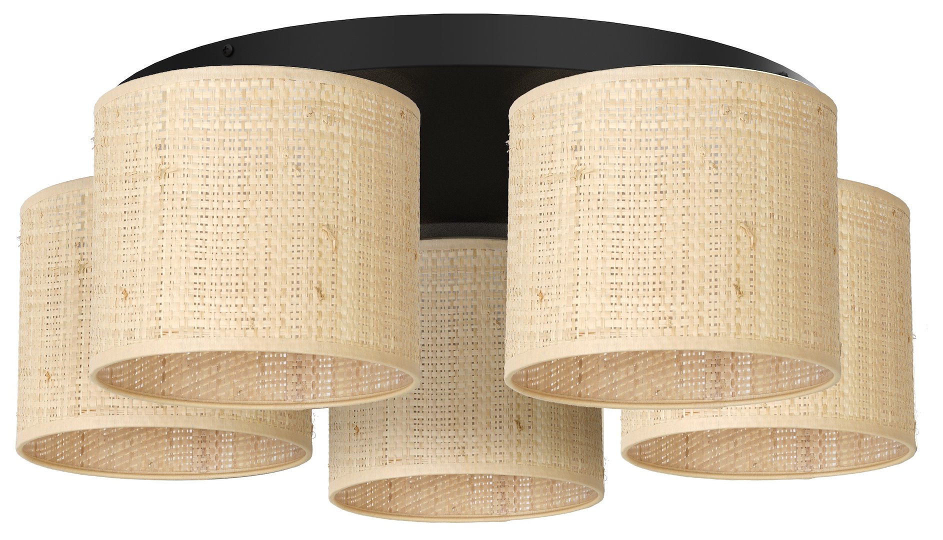 Lampa Sufitowa RATTAN Czarny Beżowy Abażur 5xE27