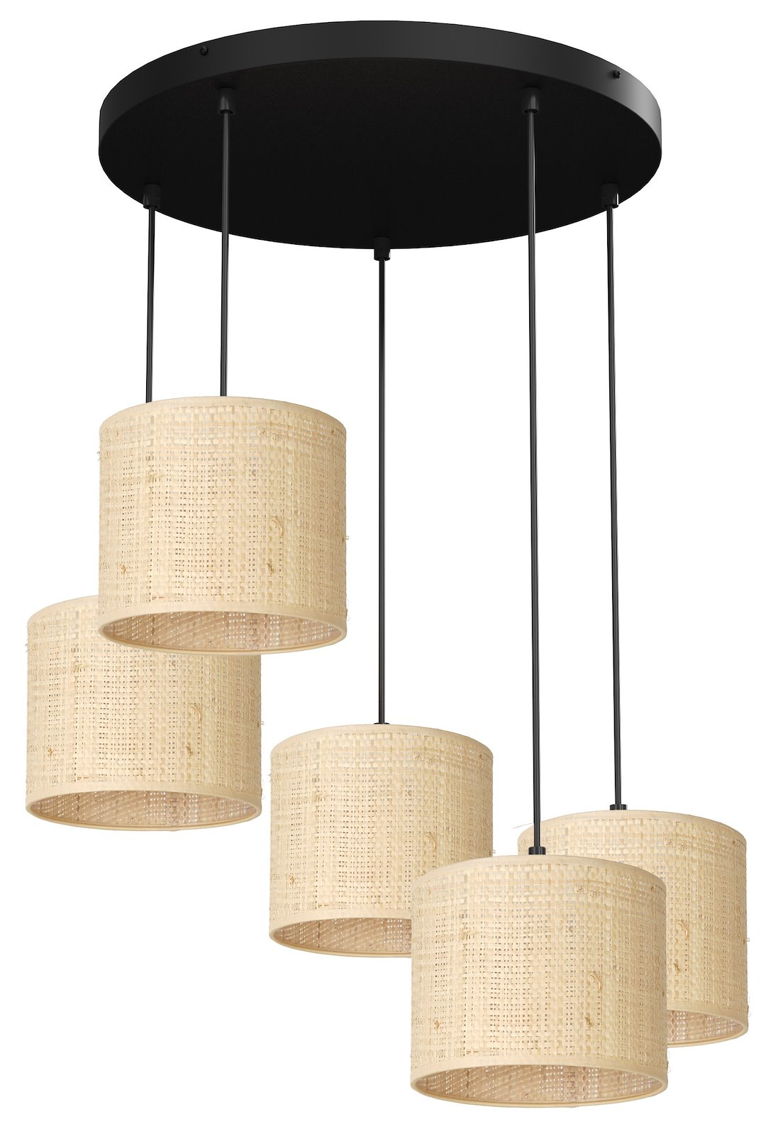 Lampa Wisząca RATTAN Czarny Beżowy Abażur 5xE27