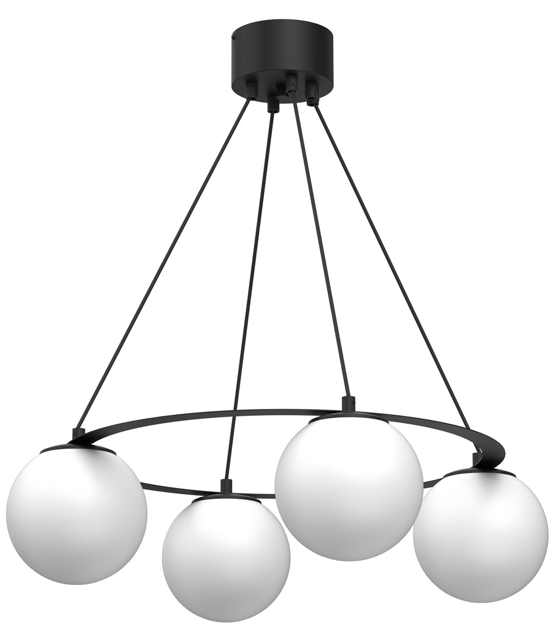 Lampa Wisząca BALLO Czarny Szklany Klosz 4xE27 Koło